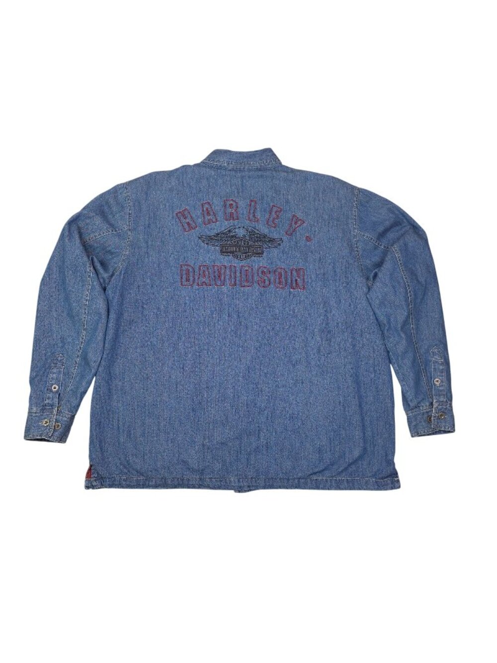 Harley-Davidson Mens Denim Jacket XL Red Plaid Flannel Lining Embroidered Logo